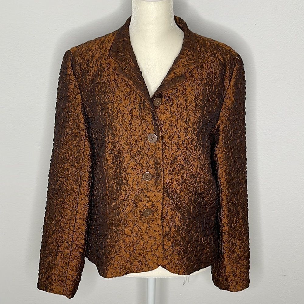 Coldwater Creek cropped suit jacket.  Dark Academia. Size Petite small. Copper.